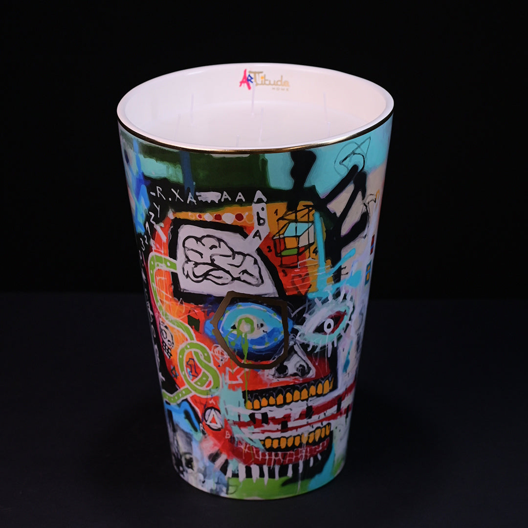 Premium soy wax candles, capturing the essence of Parra’s commentary on capitalism and Latin American urban landscapes.